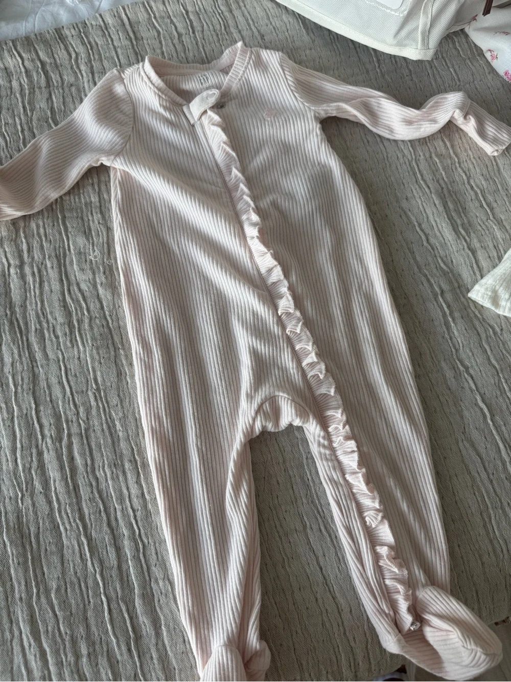 GAP Pale Pink Ribbed Ruffle-Trim Footed One-Piece