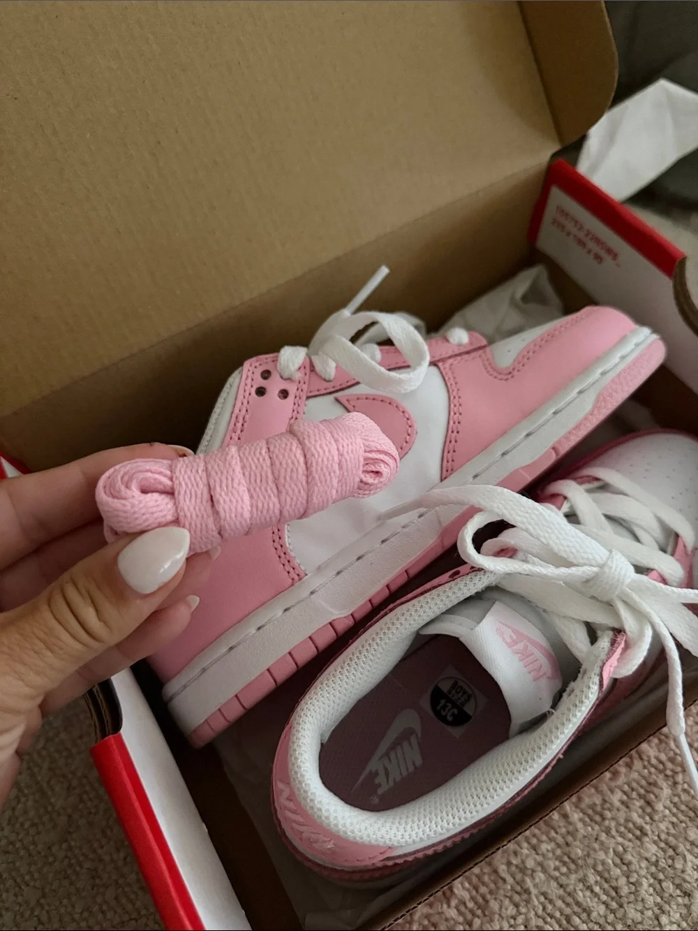 Brand New Nike Kids Pink and White Low-Top Sneakers