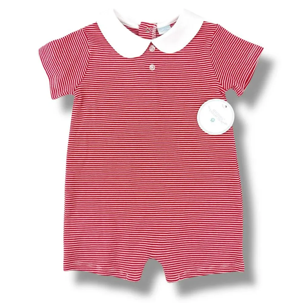 Edgehill Collection Peter Pan Collar Soft Cotton Romper Baby Boys Sz 3 Mos