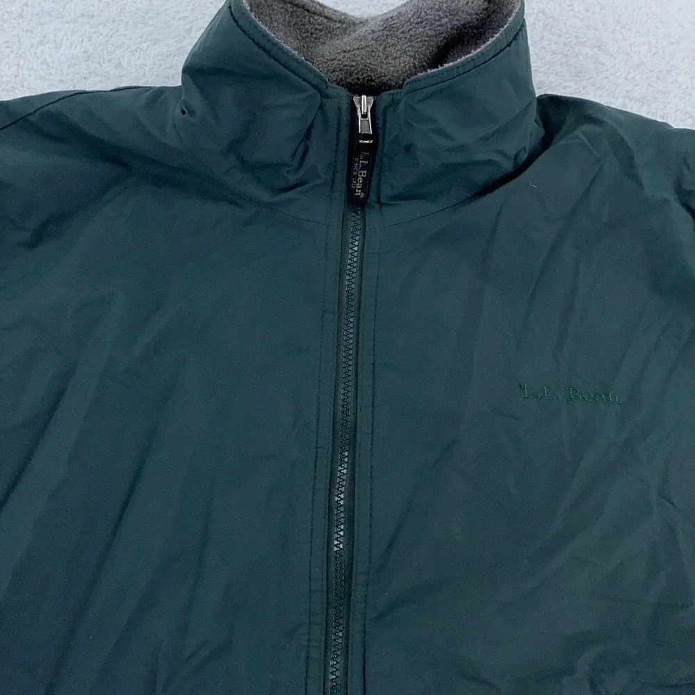 LL Bean Jacket Mens‎ Large Green Full Zip Fleece Lined Windbreaker Outdoor Coat