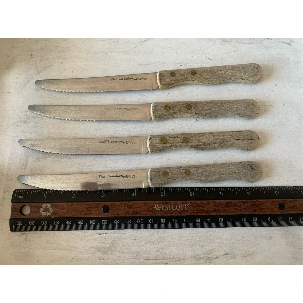 Vintage Ekco Vanadium Steak Knives Set of 4 Serrated Stainless Steel Made in USA