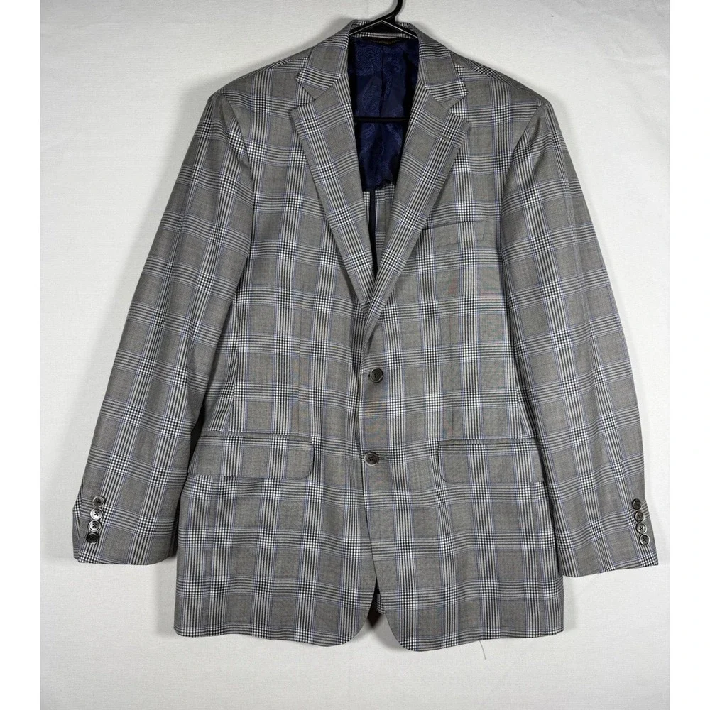EUC Robert Talbott Loro Piana Wool Blazer Men's 40R Gray Blue Plaid Sport Coat