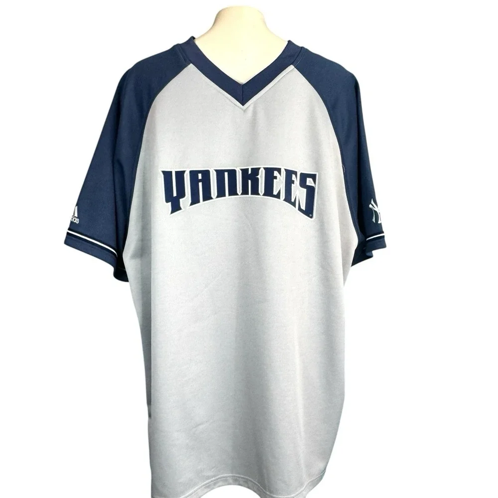 York Yankees Vintage Adidas Team 2000 Gray/Navy Blank‎ Jersey Men's Size XL
