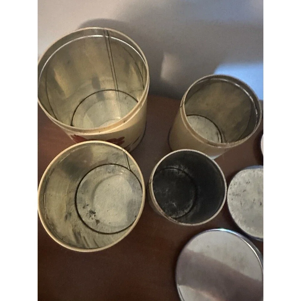 Vtg  4 Piece Tin Canister Set Fruit Design Kitchen Farmhouse Décor