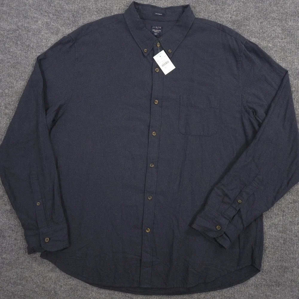 J Crew Brushed Twill Shirt Mens XXL Navy Classic Fit Long Sleeve Button Down NEW