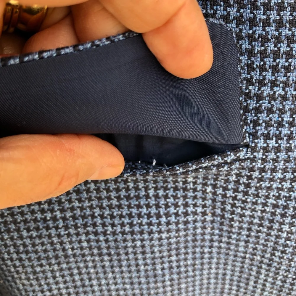 Ermenegildo Zegna Soft Switzerland Tweed Silk Cotton Linen Blend Blue Jacket 52L