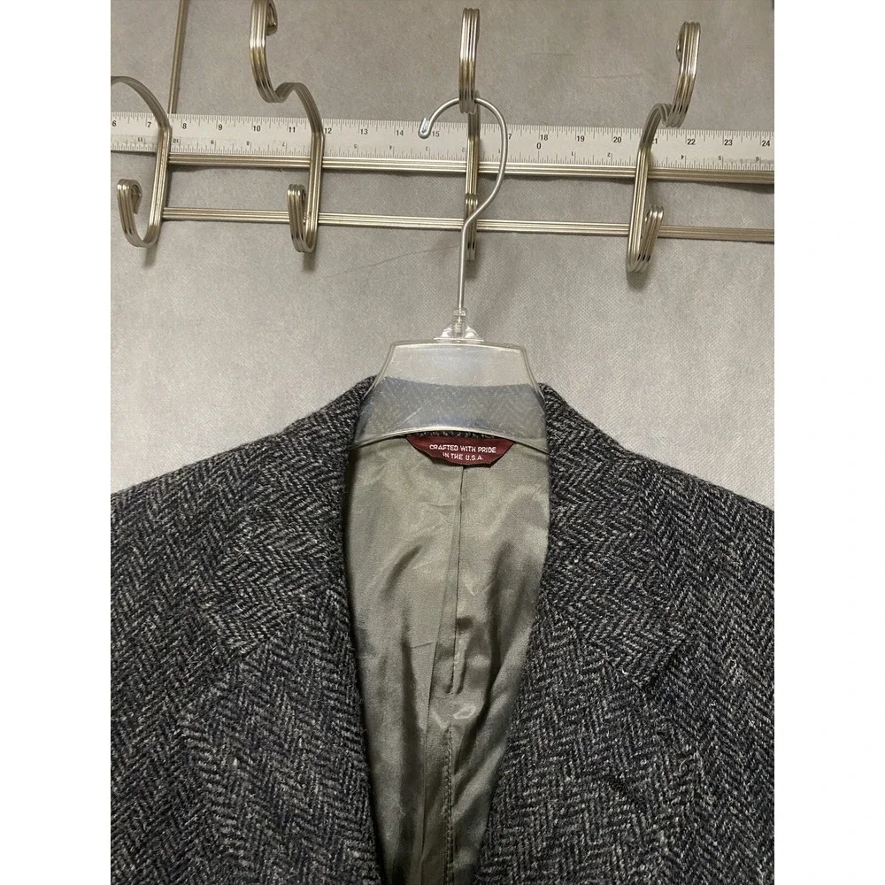 Jos A Bank Harris‎ Tweed Blazer Men 42R Gray Herringbone 3Btn Coat Jacket Luxury