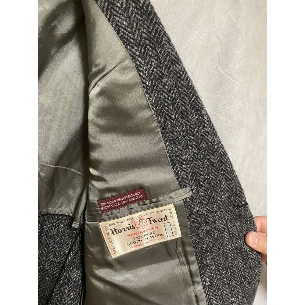 Jos A Bank Harris‎ Tweed Blazer Men 42R Gray Herringbone 3Btn Coat Jacket Luxury