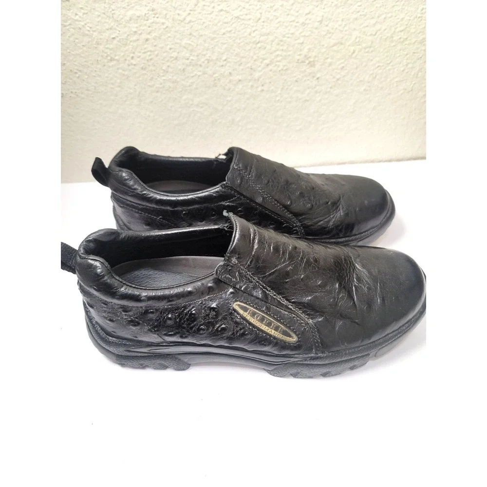Roper Performance Ostrich Print Slip On Shoes Mens 8.5 Black‎ Loafers