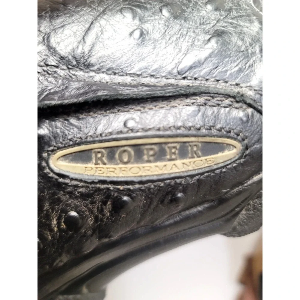 Roper Performance Ostrich Print Slip On Shoes Mens 8.5 Black‎ Loafers