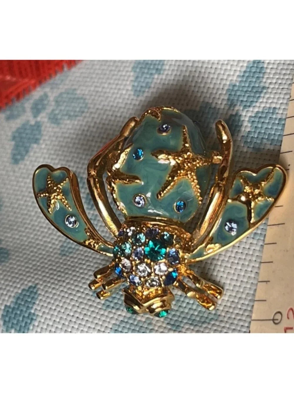Joan Rivers Seaside Ocean Starfish Bumblebee Brooch Blue Enamel Gold-Tone Vtg