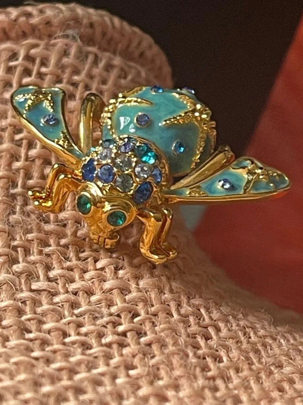 Joan Rivers Seaside Ocean Starfish Bumblebee Brooch Blue Enamel Gold-Tone Vtg