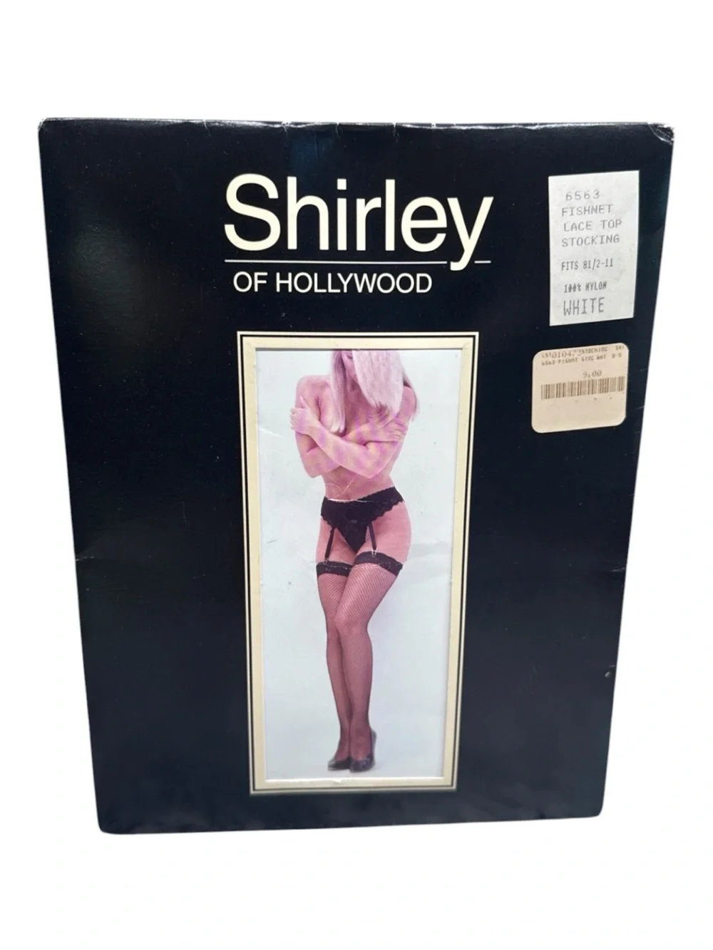 Shirley Of Hollywood Fishnet Lace Top Stockings Fits 8 1/2-11 White 100% Nylon