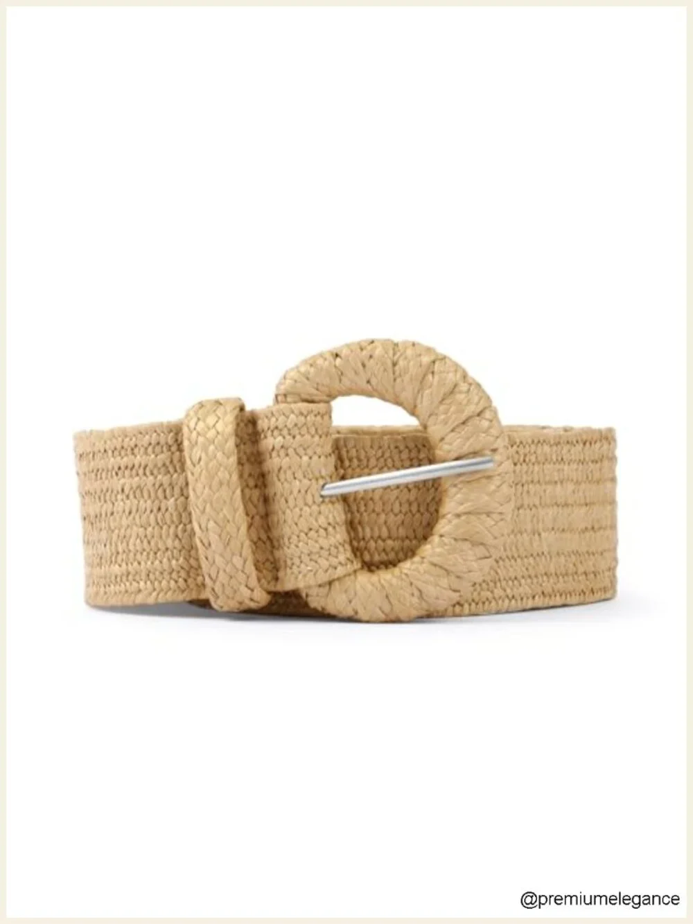 Straw Woven Stretchy Belt with Oval Buckle Boho Elastic Waist Belt