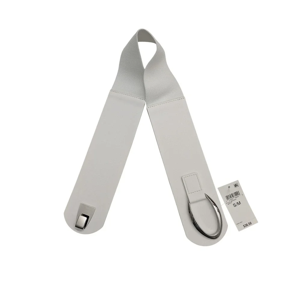 I.N.C. International Concepts‎ Interlocking-Hook Stretch Belt White S/M NWT
