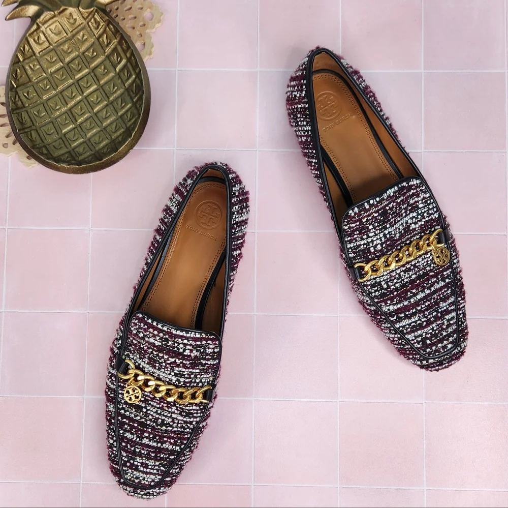 Tory Burch Mini Benton Chain Tweed Loafers