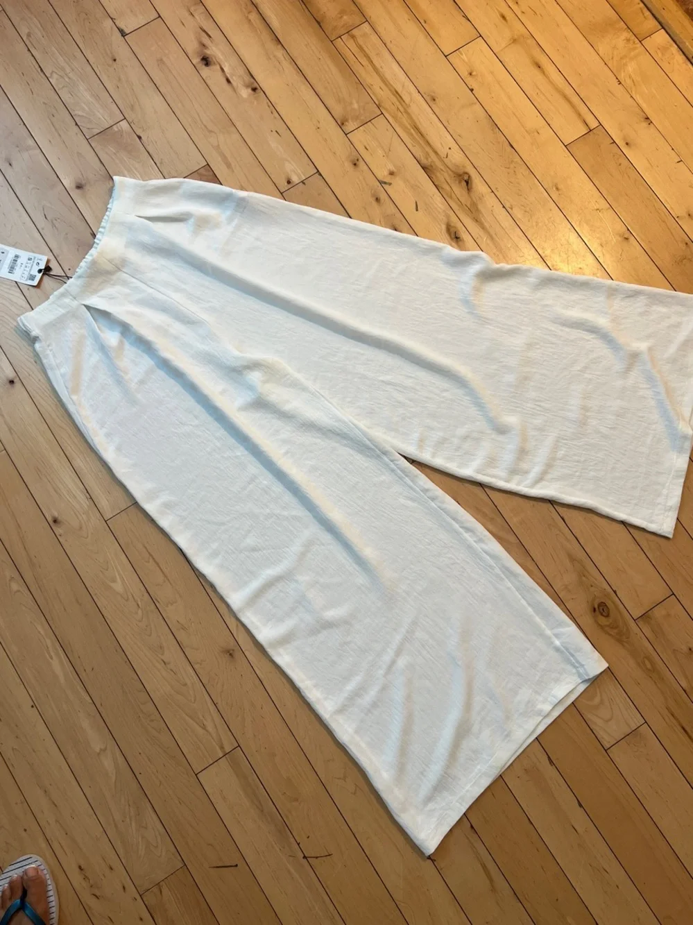 Zara Wide Leg Linen-Blend Pants in Cream