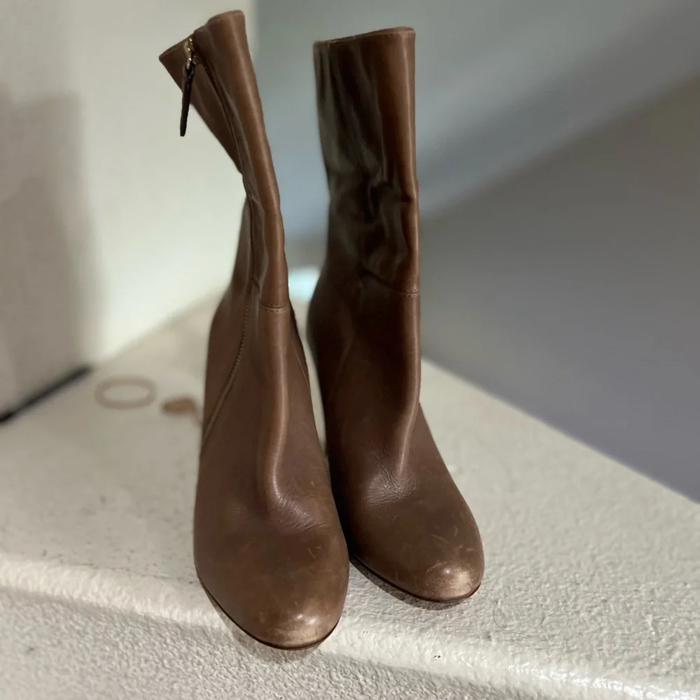 Vintage‎ Coach Women's size 8.5 brown Leather Mid-Calf Zip Heel Boots booties