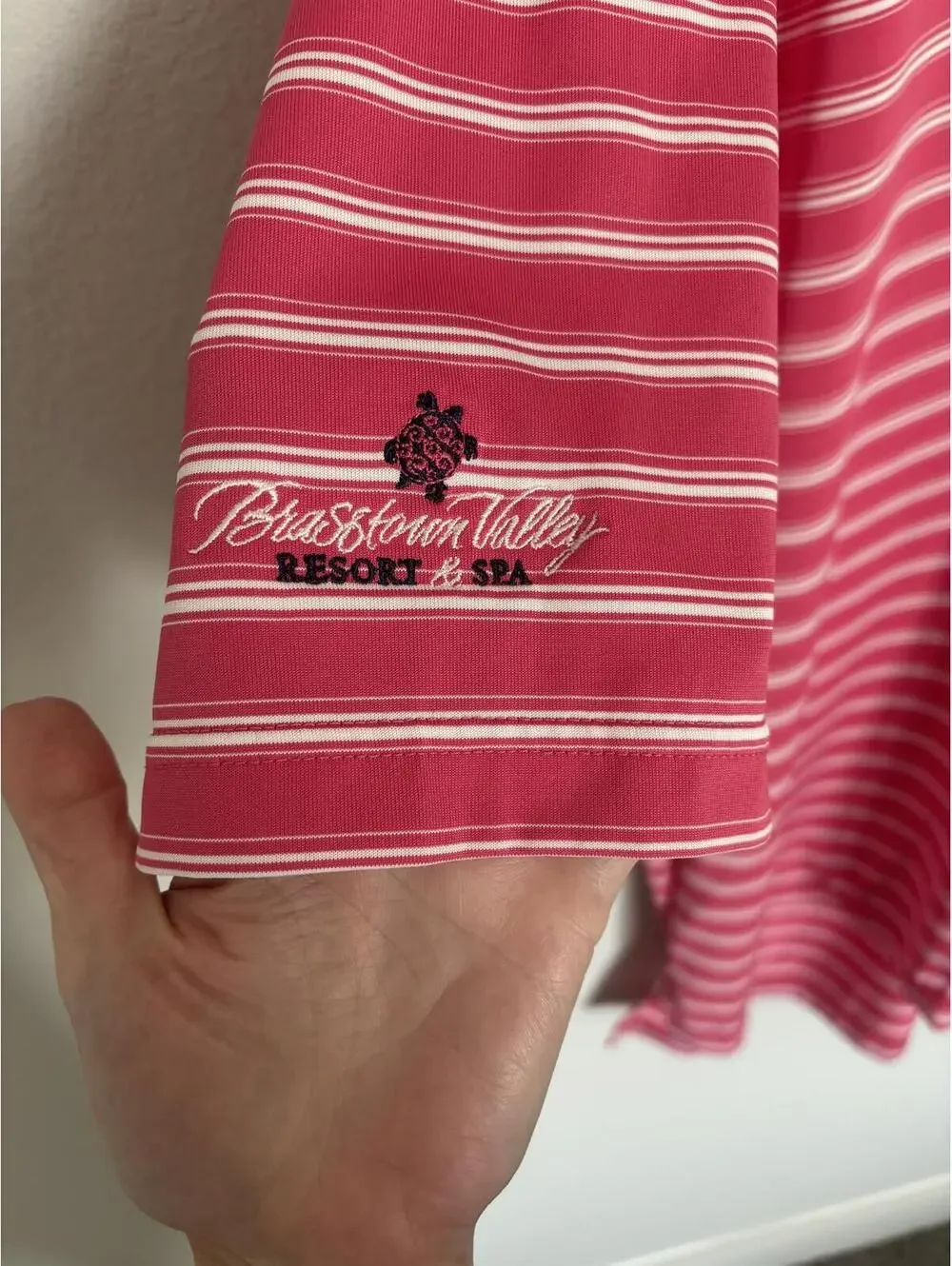 Adidas Climalite 2XL Pink Striped Polo Shirt BraeStorm Valley Resort & Spa