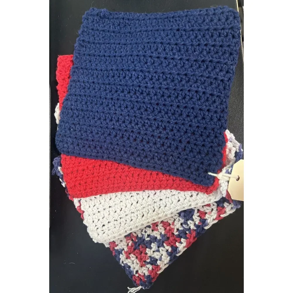 HANDMADE SET OF 4 CROCHET COTTON DISH CLOTHS OR WASH CLOTHS APPROX 8.5x8
