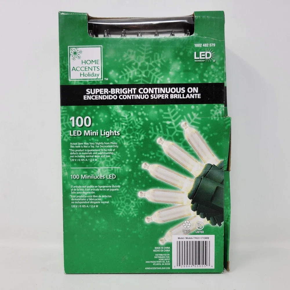 Home Accents‎ Holiday 100 LED Mini Lights Warm White Indoor Outdoor 33ft TY622