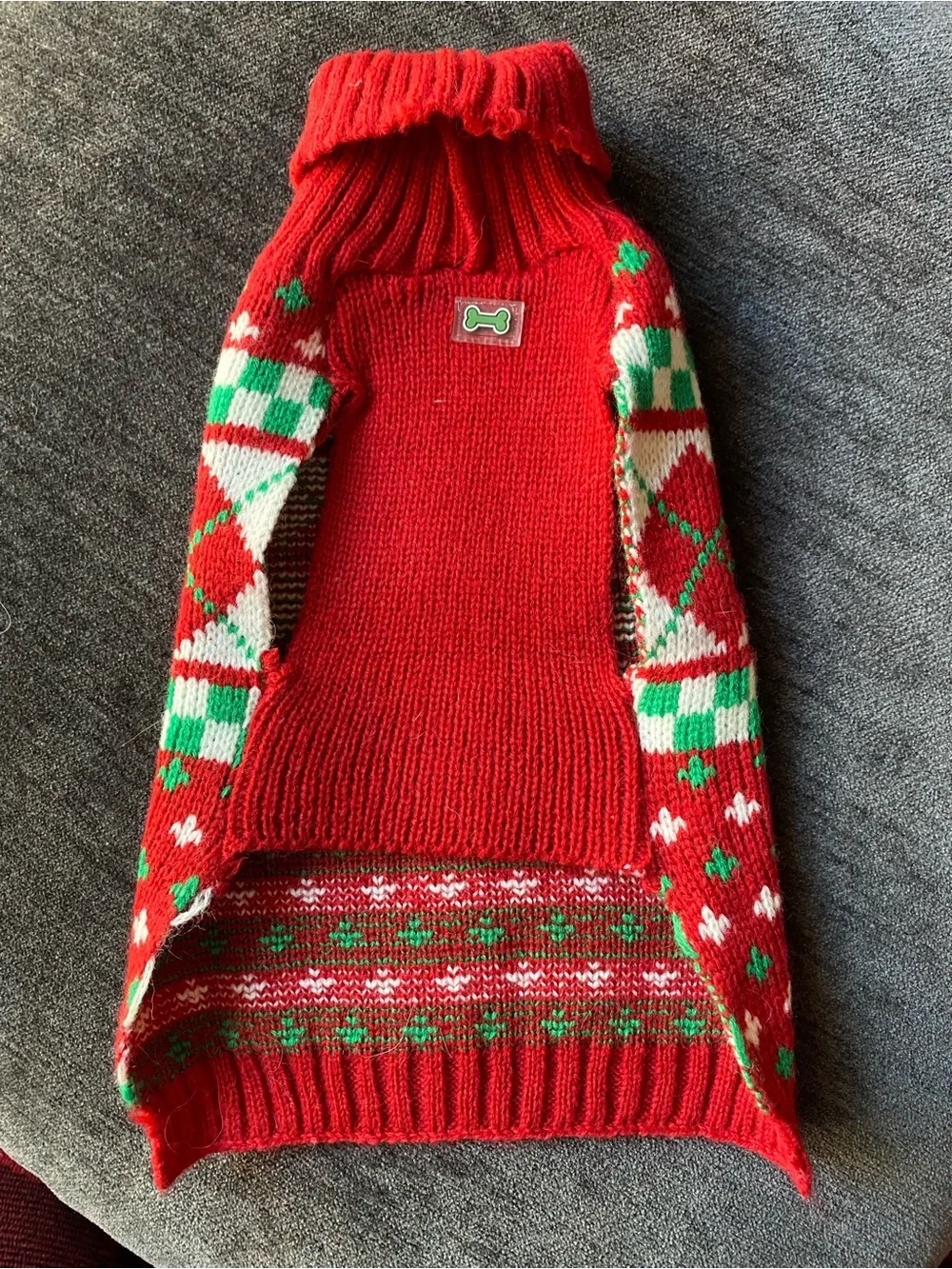Festive Red Green White Knit Dog Sweater