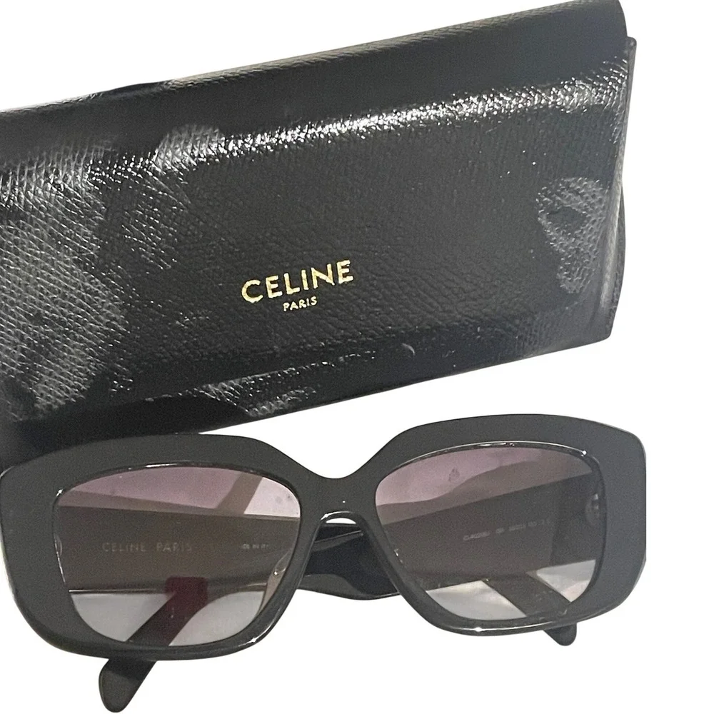 CELINE PARIS CL40216U Black Acetate Square Sunglasses with Gold Triomphe‎ Logo