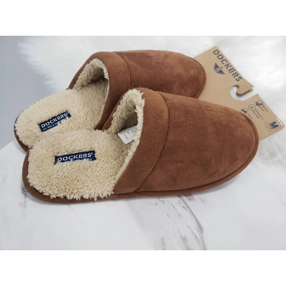 NEW DOCKERS MEN'S‎ SUEDE SLIPP ON BROWN SLIPPERS MEDIUM 7/8 HOUSE SHOE