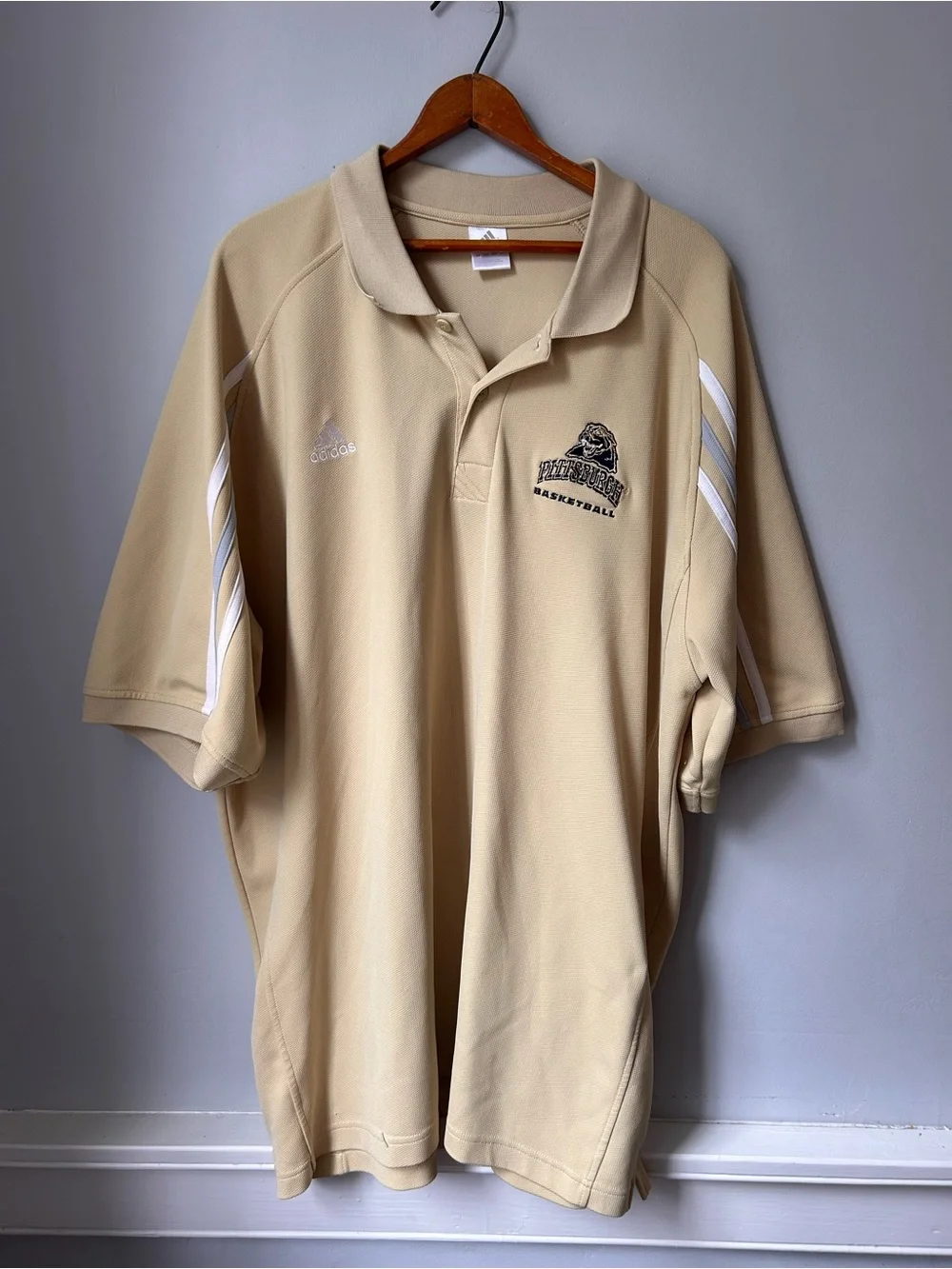 Pitt Panthers Shirt Mens 2XL XXL Gold Adidas Polo Performance Basketball