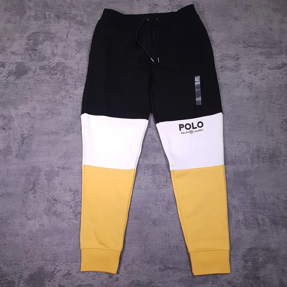 POLO Ralph Lauren Colorblock Logo Jogger Pants Mens Size SMALL Black Yellow‎