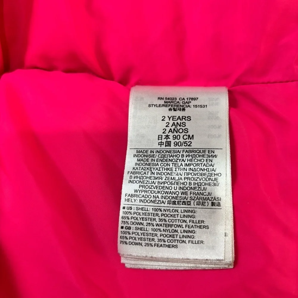 Kate Spade babygap toddler girl 2Y fuchsia down feather filled warm puffer coat