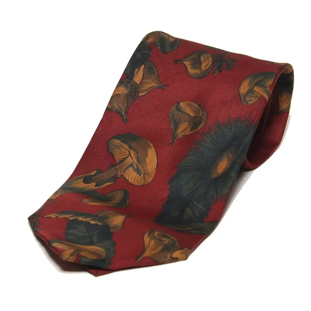 Vintage Lands' End Hand Sewn Silk Mushroom Print Tie 3 5/8