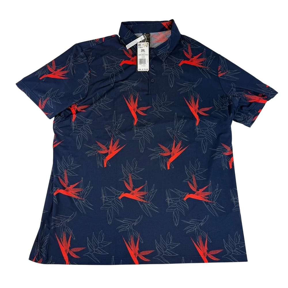 Adidas Oasis Mesh Polo Mens 2XL‎ Navy Blue Floral Bird of Paradise Golf IL9631