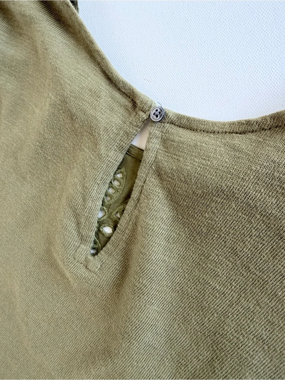 LOFT Olive Green Eyelet Puff Sleeve Cotton Blouse XL Cottagecore