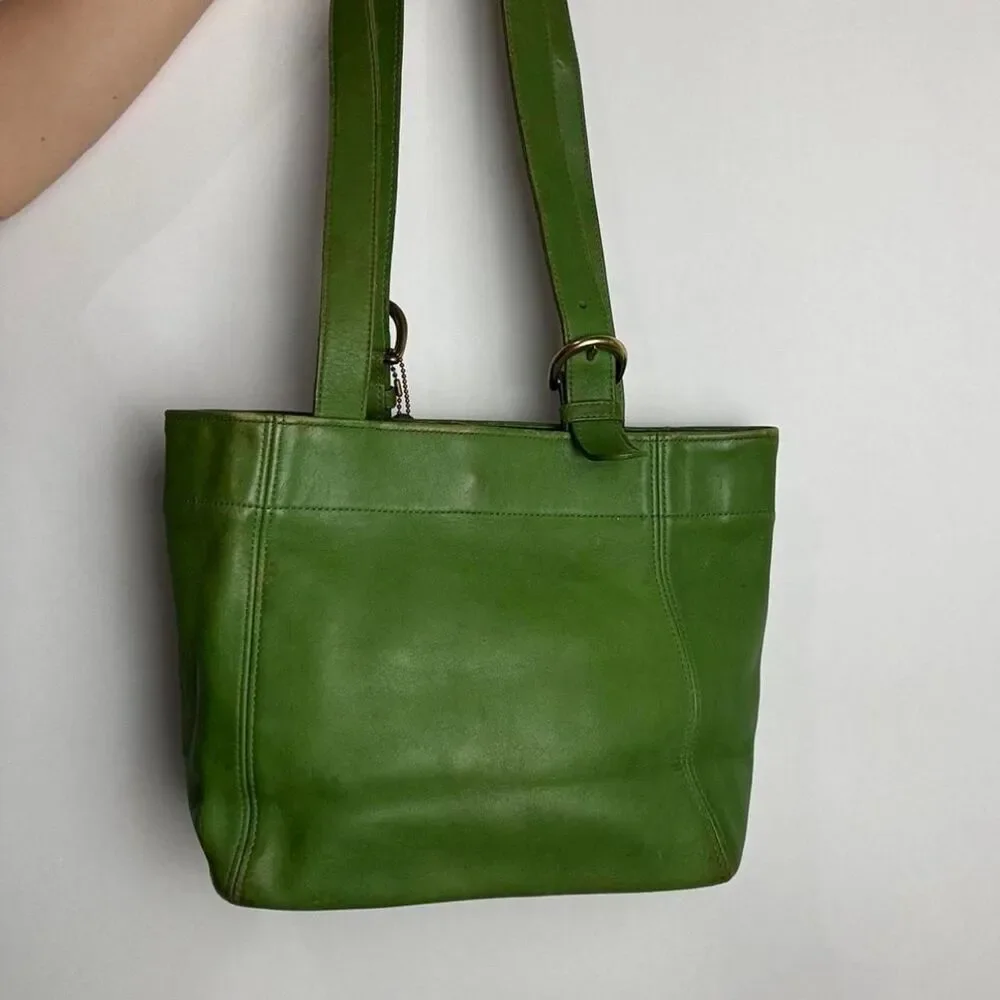 Coach Vintage 90s Waverly Soho Buckle Tote Green Leather 4157