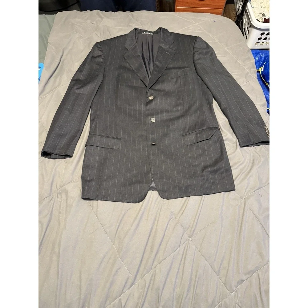Ermenegildo Zegna‎ Black Pinstripes Wool Blazer Made in Italy Size 56IT