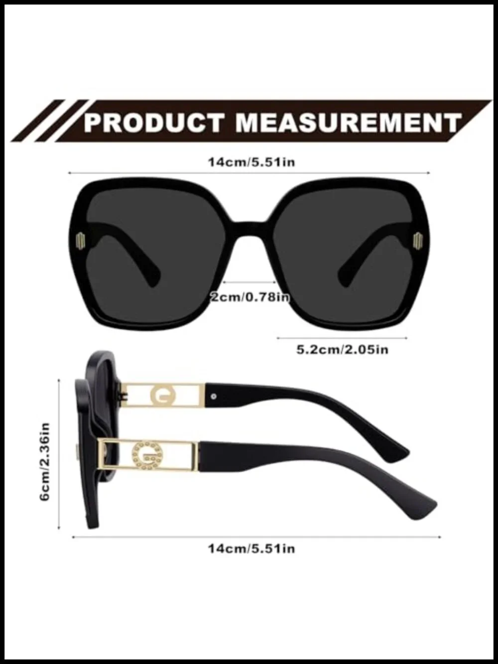 2 Pcs Retro 70s Square Sunglasses Oversized Vintage UV400 Protection