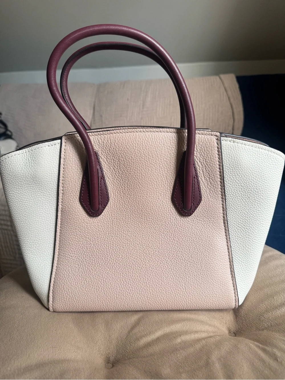 kate spade Two-Tone Pebbled Leather Tote in Blush, White and Burgundy