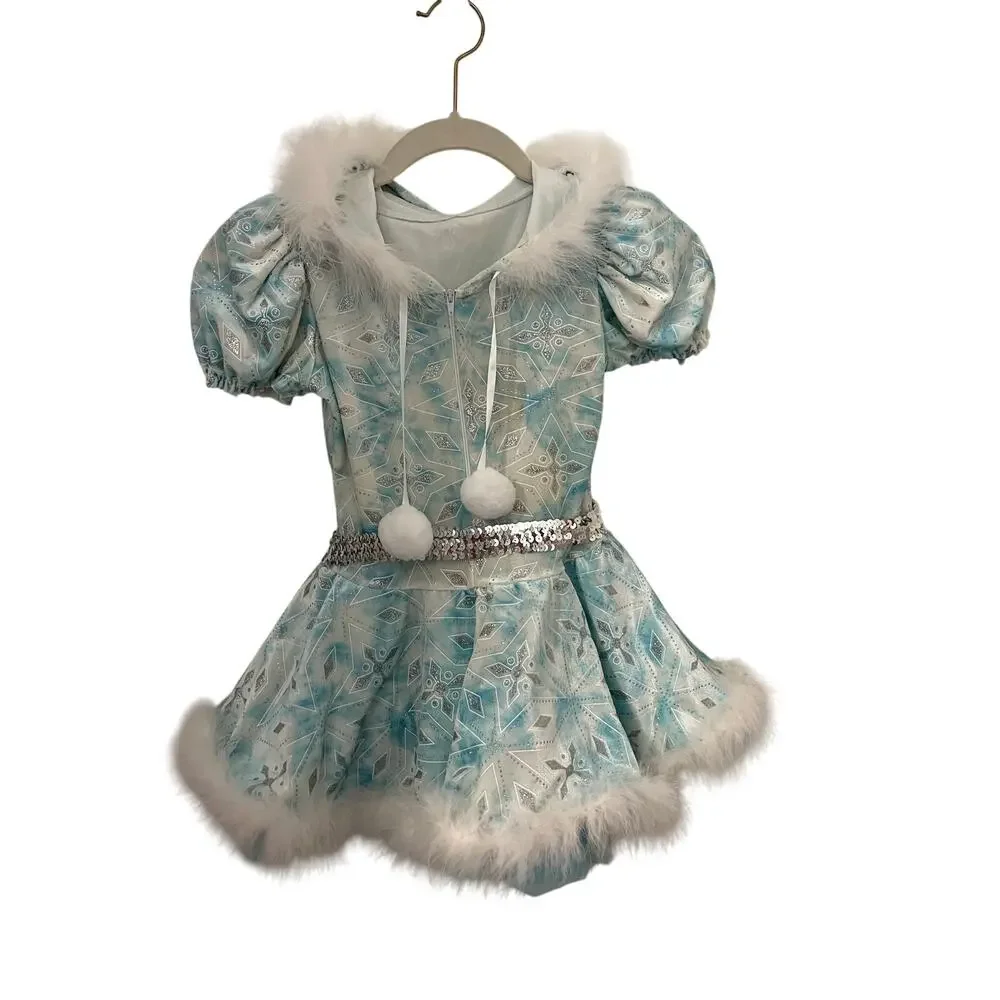 Girls Ice Princess Snow Queen Winter Recital Costume Faux Fur Cape Dress Set Lg