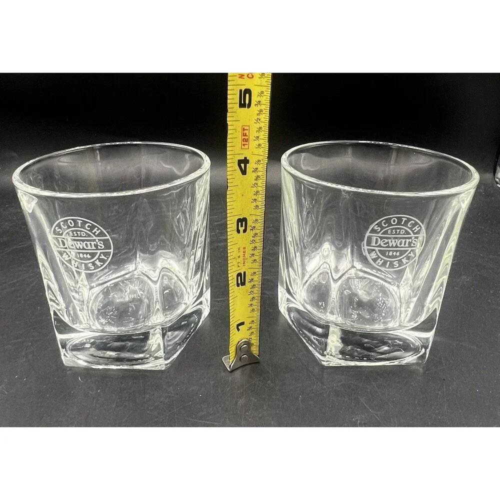 VTG Libbey Duratuff Dewar’s Scotch Whisky Lowball Rocks Glasses Set of 2 Etched