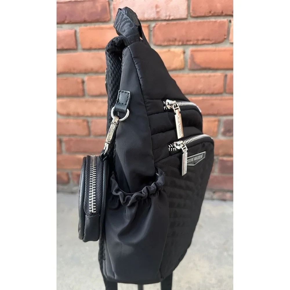 Steve Madden Aurora Quilted Sling Backpack w/ Coin Purse Black