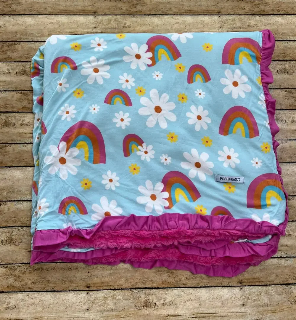 Posh Peanut Dancing Daisies Minky Luxette Bamboo Patoo Blanket 35x35