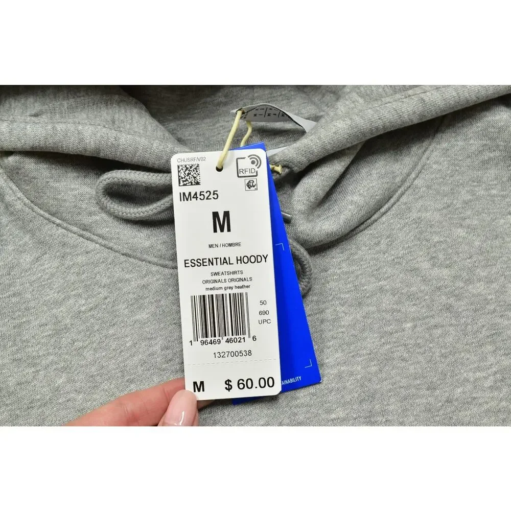 Adidas Originals Men's Essential Hoodie Trefoil Logo Pullover Gray Size M NEW