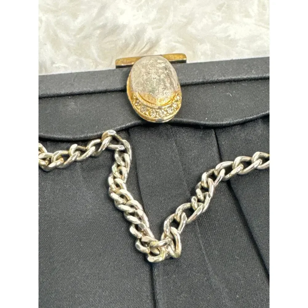 1950s After Five Black Satin Evening Clutch Rhinestone Clasp Coin Purse USA