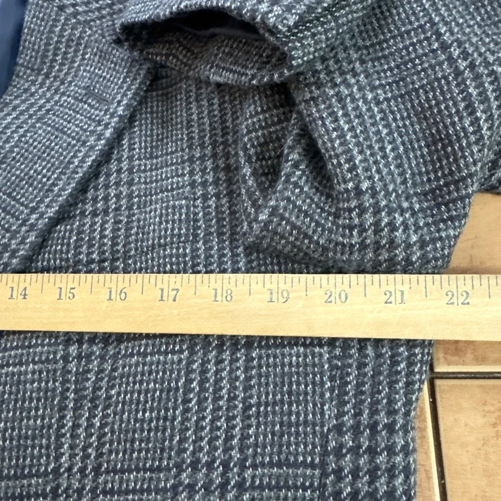 Savile Row Jacket Sz 40R Blue Houndstooth Plaid Wool Flannel Blazer Sport Coat