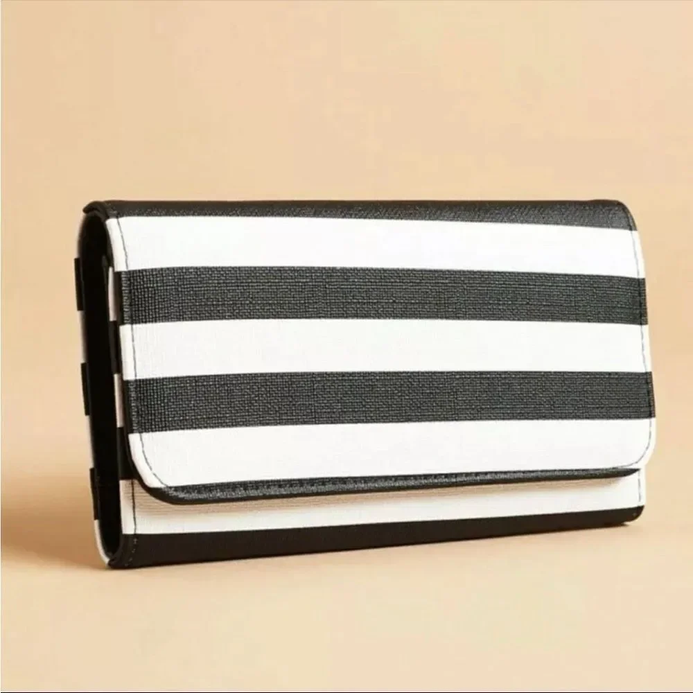 KUT From The Kloth Black/White Striped Tri-Fold Vegan Wallet