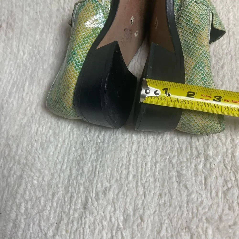 MABOU leather snake skin print Green and Yellow Loafers Block heels SZ8