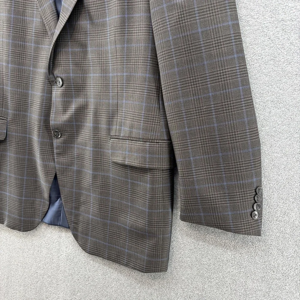 Peter Millar Blazer Mens 46T Gray Blue Plaid Wool Sport Coat Jacket Made Canada