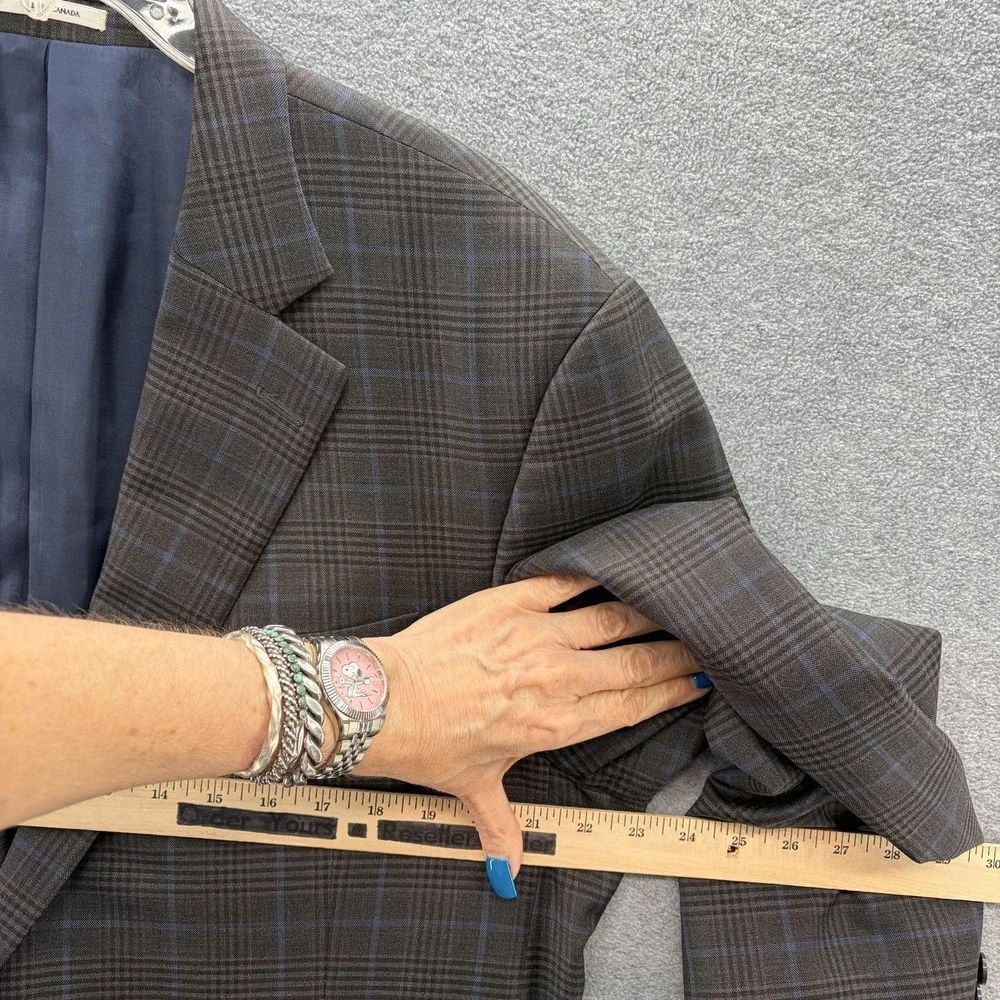 Peter Millar Blazer Mens 46T Gray Blue Plaid Wool Sport Coat Jacket Made Canada