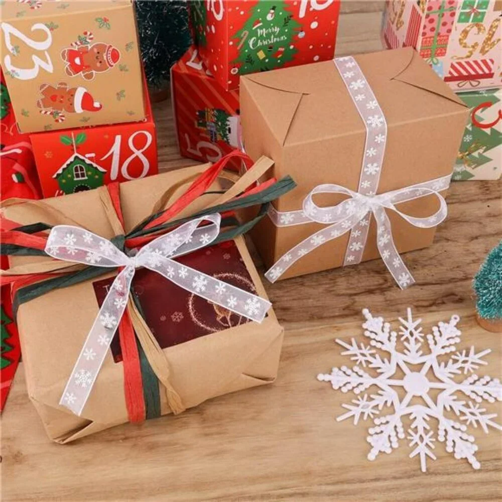 White Snowflake Christmas Ribbon 22 Yards Polyester for Gift Wrapping Crafts